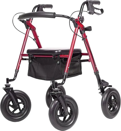 Adjustable All-Terrain Rollator Walker for Seniors (4’8”-6’4”), 10” Anti-Slip Rubber Wheels, Ergonomic Padded Memory Foam Seat, Padded Foam Backrest, Under-Seat Storage Basket