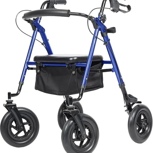 Adjustable All-Terrain Rollator Walker for Seniors (4’8”-6’4”), 10” Anti-Slip Rubber Wheels, Ergonomic Padded Memory Foam Seat, Padded Foam Backrest, Under-Seat Storage Basket