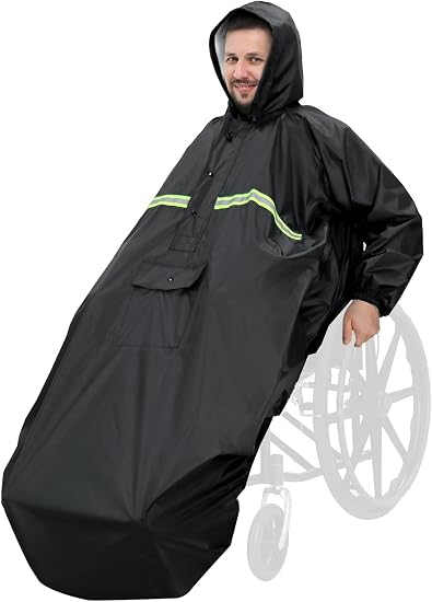 Waterproof Wheelchair Poncho - Hooded, Lightweight & Windproof Adult