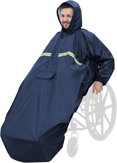 Waterproof Wheelchair Poncho - Hooded, Lightweight & Windproof Adult