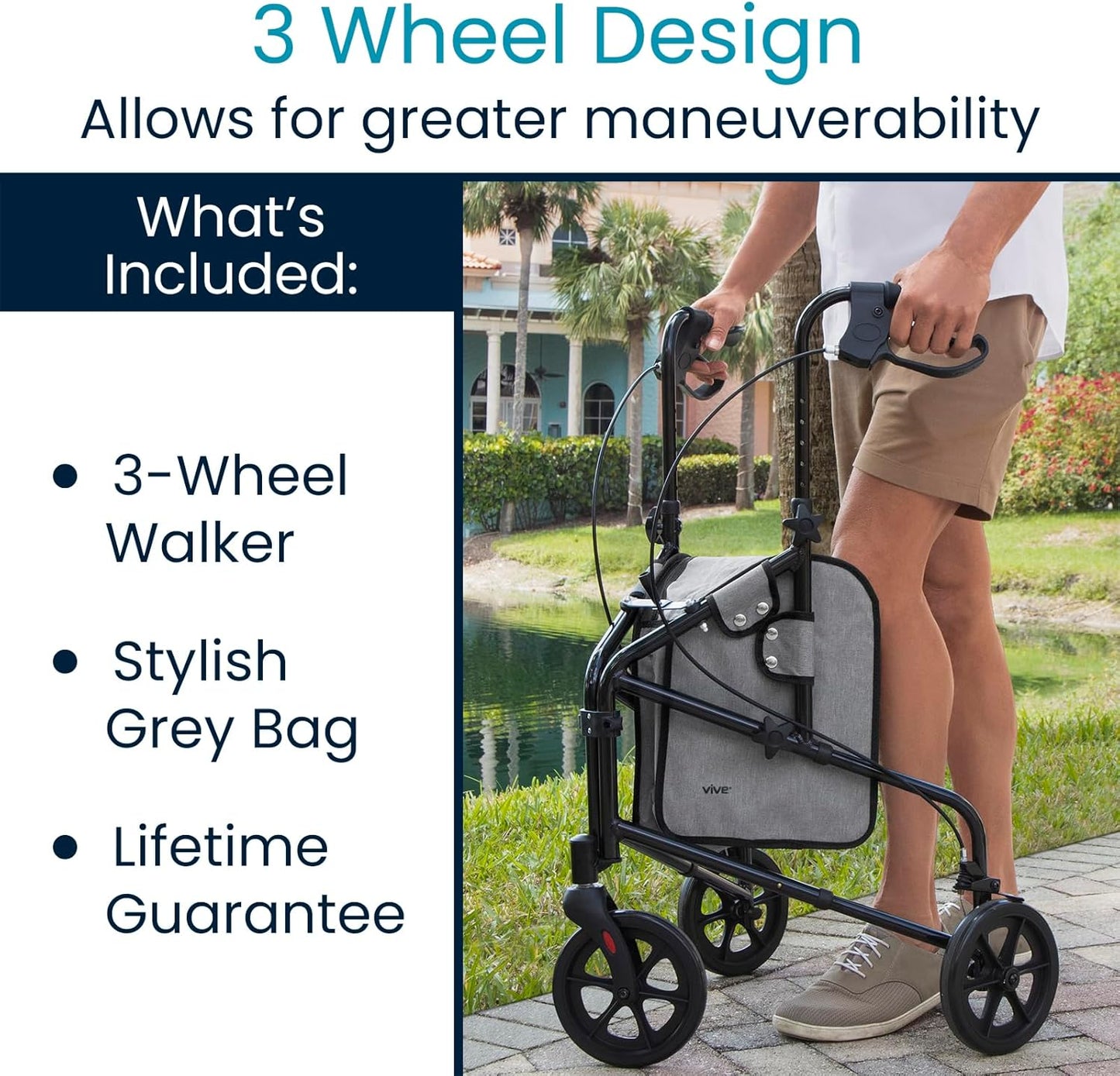 3 Wheel Walker - Three Wheeled Rollator for Seniors