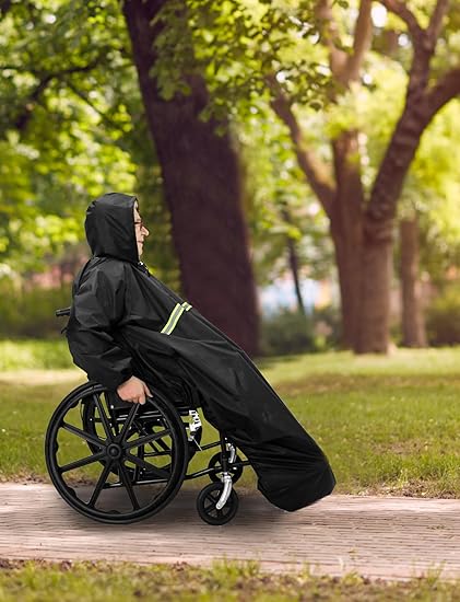 Waterproof Wheelchair Poncho - Hooded, Lightweight & Windproof Adult