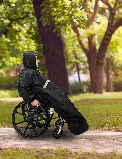 Waterproof Wheelchair Poncho - Hooded, Lightweight & Windproof Adult