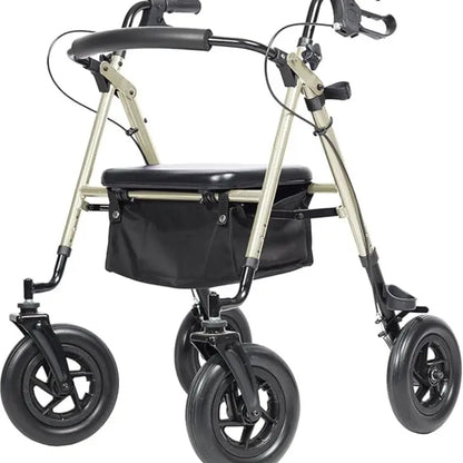 Adjustable All-Terrain Rollator Walker for Seniors (4’8”-6’4”), 10” Anti-Slip Rubber Wheels, Ergonomic Padded Memory Foam Seat, Padded Foam Backrest, Under-Seat Storage Basket