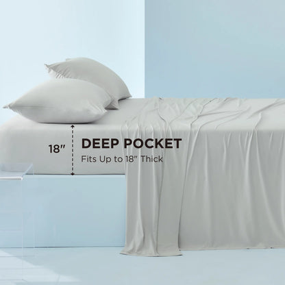 Cooling Sheets 4-Piece Set - 2 Pillowcases, 1 Flat Sheet, and 1 Deep-Pocket Fitted Sheet.