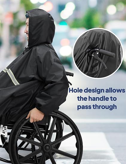 Waterproof Wheelchair Poncho - Hooded, Lightweight & Windproof Adult