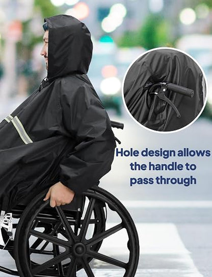 Waterproof Wheelchair Poncho - Hooded, Lightweight & Windproof Adult