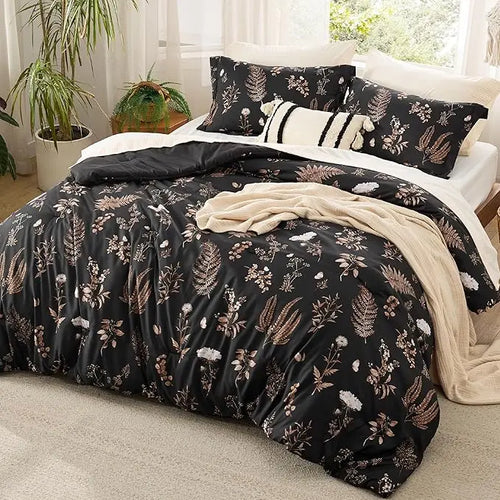 🌺 3 Pieces Cute Floral Bedding Reversible Comforter Set -Soft Bed Set, 1 Soft Botanical Flowers Comforter and 2 Pillow Shams
