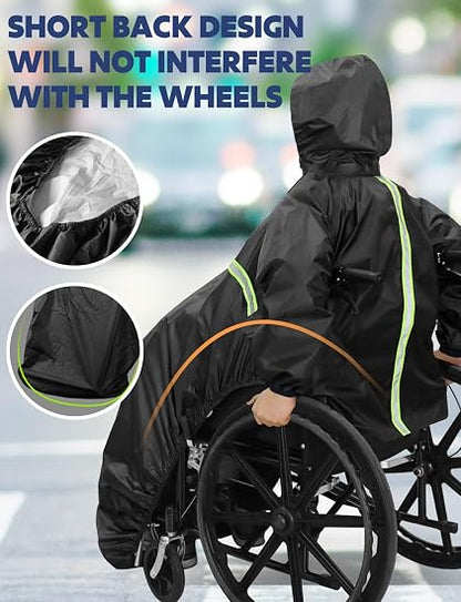 Waterproof Wheelchair Poncho - Hooded, Lightweight & Windproof Adult