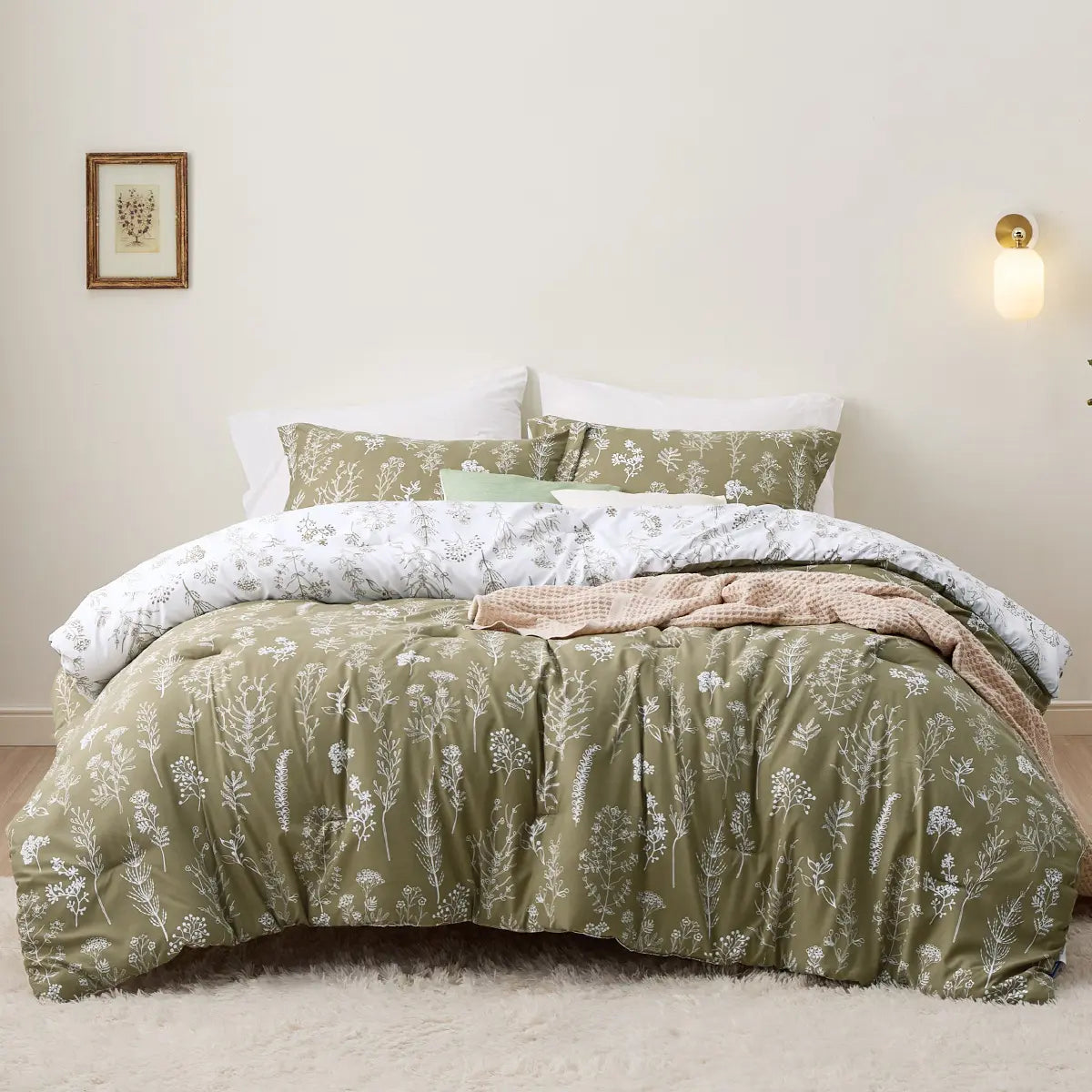 🌺 3 Pieces Cute Floral Bedding Reversible Comforter Set -Soft Bed Set, 1 Soft Botanical Flowers Comforter and 2 Pillow Shams