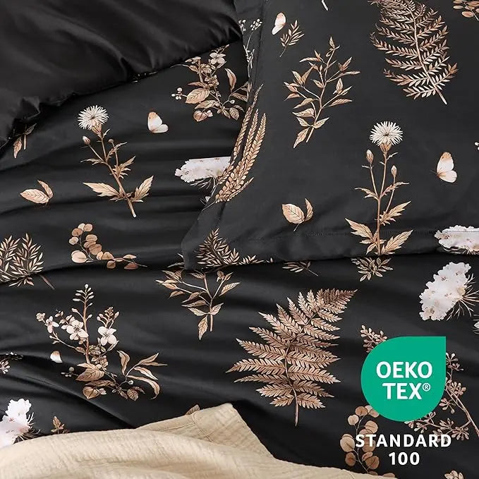 🌺 3 Pieces Cute Floral Bedding Reversible Comforter Set -Soft Bed Set, 1 Soft Botanical Flowers Comforter and 2 Pillow Shams