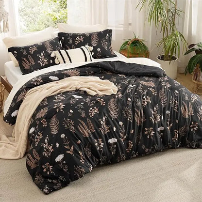 🌺 3 Pieces Cute Floral Bedding Reversible Comforter Set -Soft Bed Set, 1 Soft Botanical Flowers Comforter and 2 Pillow Shams