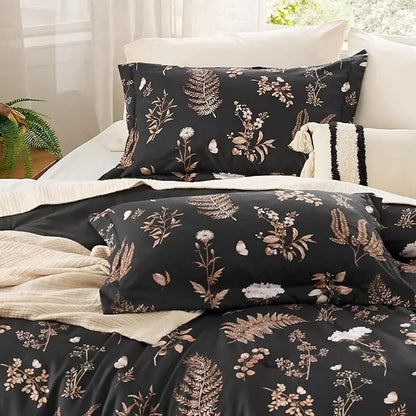 🌺 3 Pieces Cute Floral Bedding Reversible Comforter Set -Soft Bed Set, 1 Soft Botanical Flowers Comforter and 2 Pillow Shams